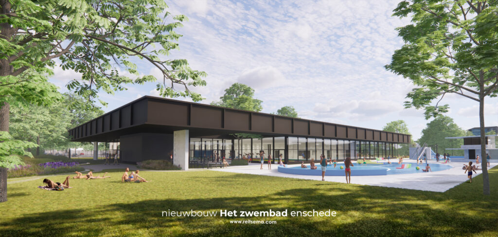 Artist impression van het nieuwe zwembad in Enschede